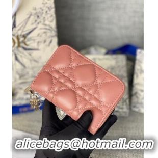 Inexpensive Dior Small Lady Dior Voyageur Coin Purse Wallet in Cannage Lambskin CD5110 Pink 2024