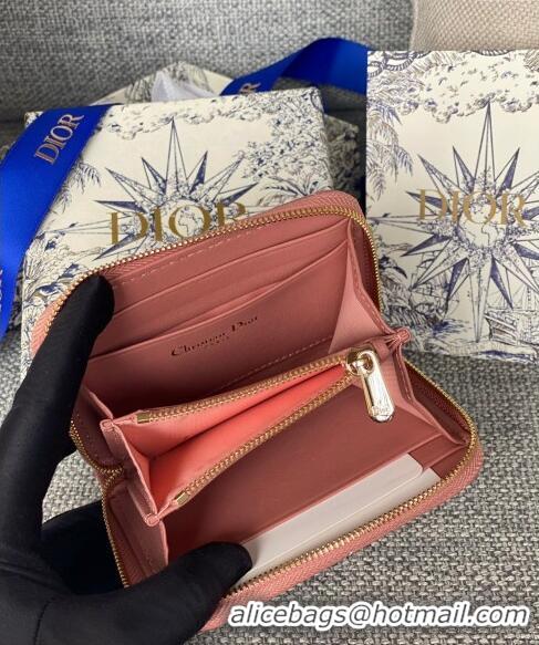 Inexpensive Dior Small Lady Dior Voyageur Coin Purse Wallet in Cannage Lambskin CD5110 Pink 2024