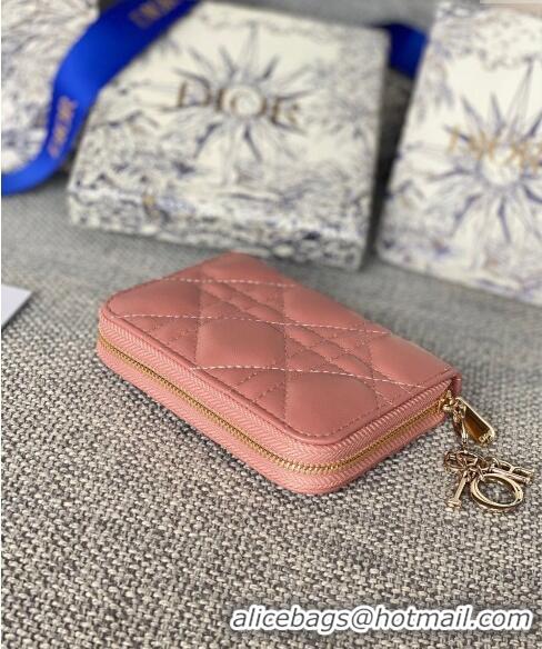 Inexpensive Dior Small Lady Dior Voyageur Coin Purse Wallet in Cannage Lambskin CD5110 Pink 2024