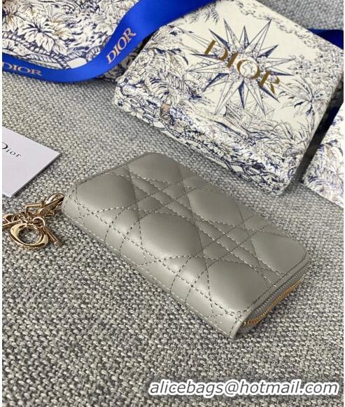 Famous Brand Dior Small Lady Dior Voyageur Coin Purse Wallet in Cannage Lambskin CD5110 Grey 2024