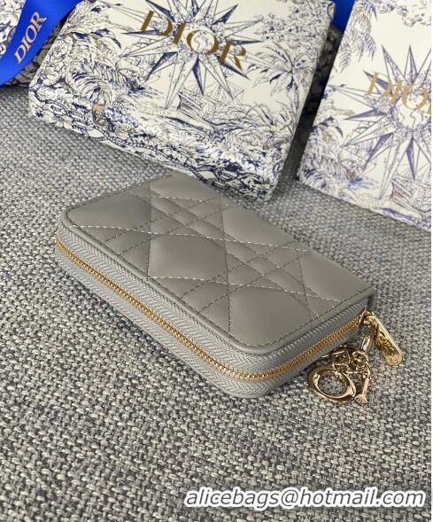 Famous Brand Dior Small Lady Dior Voyageur Coin Purse Wallet in Cannage Lambskin CD5110 Grey 2024