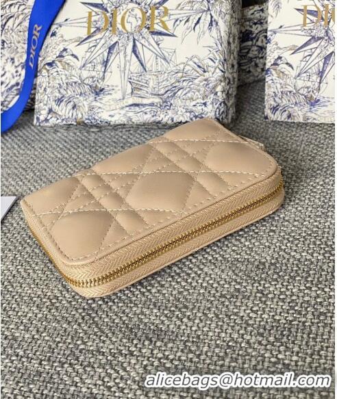 Trendy Design Dior Small Lady Dior Voyageur Coin Purse Wallet in Cannage Lambskin CD5110 Nude 2024