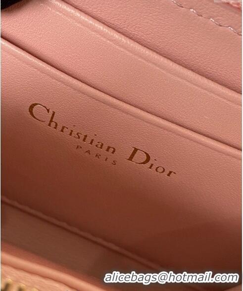 Top Design Dior Small Lady Dior Voyageur Coin Purse Wallet in Cannage Lambskin CD5110 Light Pink 2024