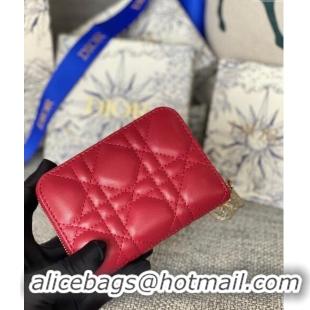 Best Price Dior Small Lady Dior Voyageur Coin Purse Wallet in Cannage Lambskin CD5110 Red 2024