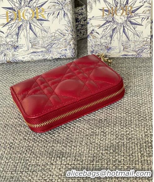 Best Price Dior Small Lady Dior Voyageur Coin Purse Wallet in Cannage Lambskin CD5110 Red 2024