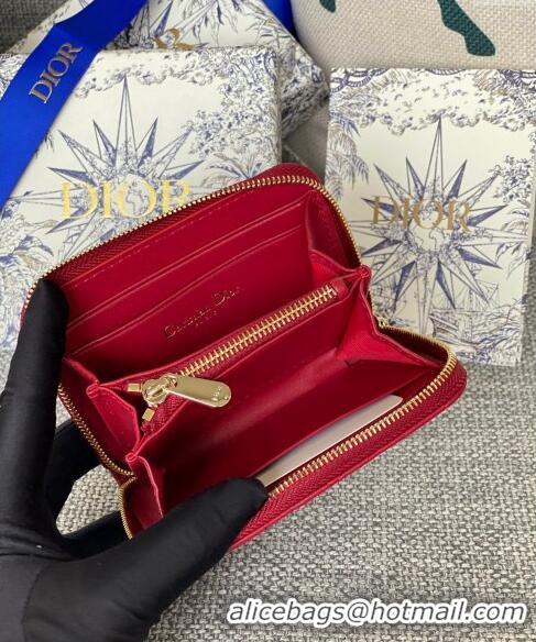 Best Price Dior Small Lady Dior Voyageur Coin Purse Wallet in Cannage Lambskin CD5110 Red 2024