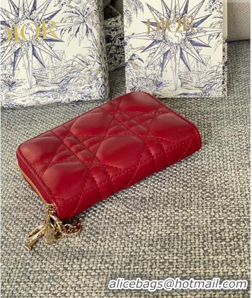 Best Price Dior Small Lady Dior Voyageur Coin Purse Wallet in Cannage Lambskin CD5110 Red 2024