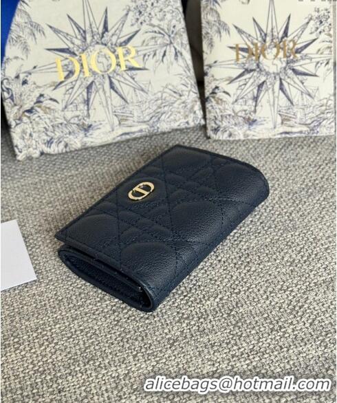 Best Price Dior Caro Glycine Card Pouch Wallet in Cannage Grained Calfskin 0415 Dark Blue 2024