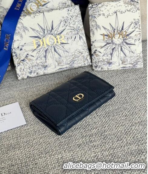 Best Price Dior Caro Glycine Card Pouch Wallet in Cannage Grained Calfskin 0415 Dark Blue 2024