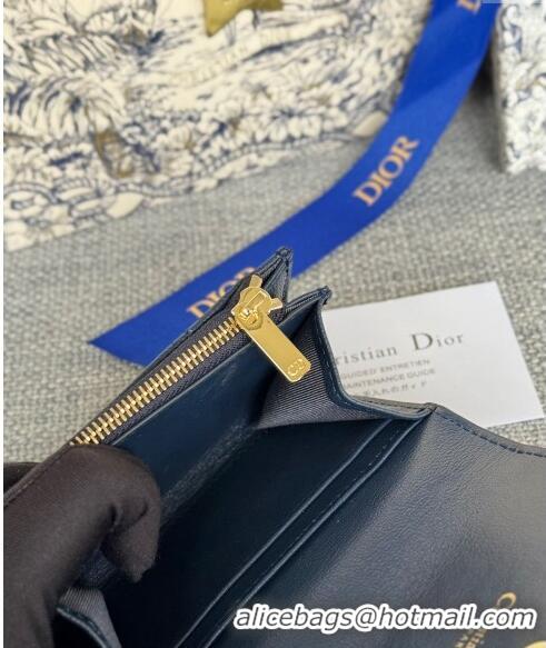 Best Price Dior Caro Glycine Card Pouch Wallet in Cannage Grained Calfskin 0415 Dark Blue 2024