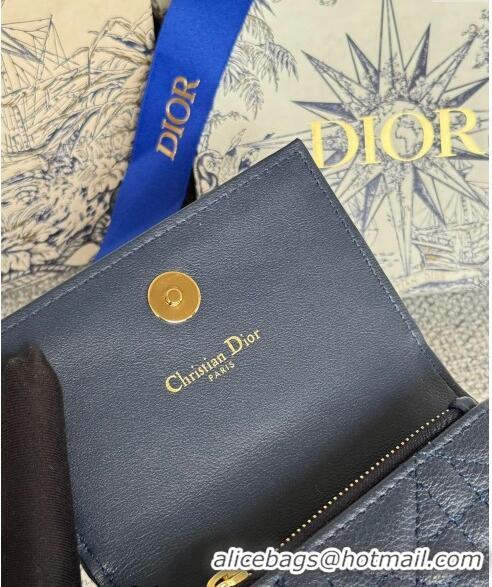 Best Price Dior Caro Glycine Card Pouch Wallet in Cannage Grained Calfskin 0415 Dark Blue 2024