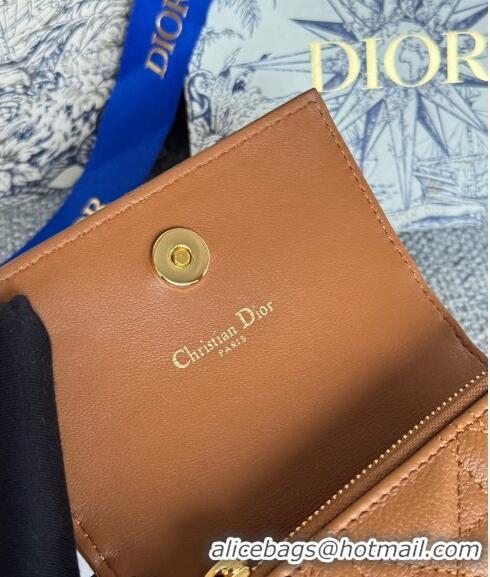 Top Grade Dior Caro Glycine Card Pouch Wallet in Cannage Grained Calfskin 0415 Brown 2024