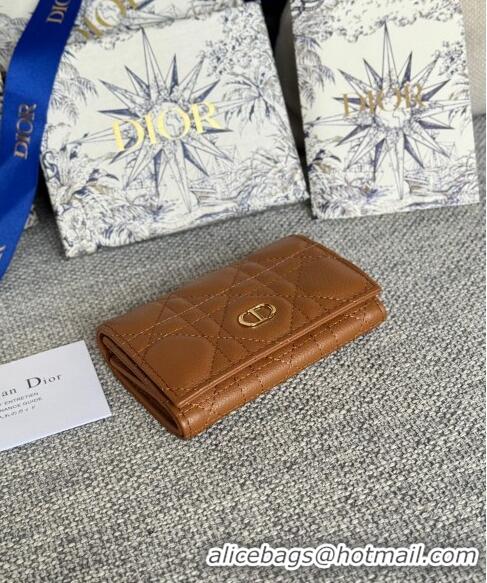 Top Grade Dior Caro Glycine Card Pouch Wallet in Cannage Grained Calfskin 0415 Brown 2024