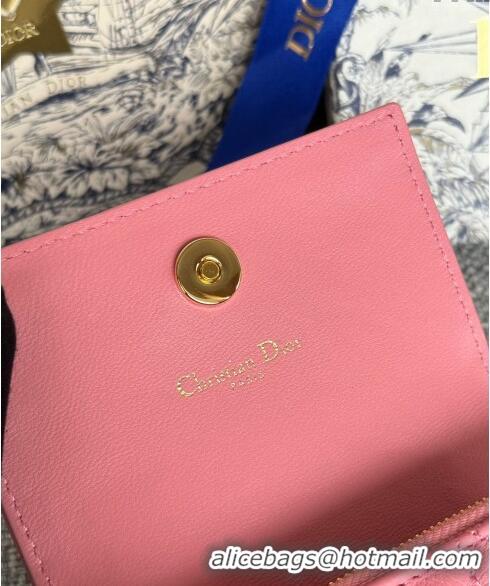 Reasonable Price Dior Caro Glycine Card Pouch Wallet in Cannage Grained Calfskin 0415 Pink 2024