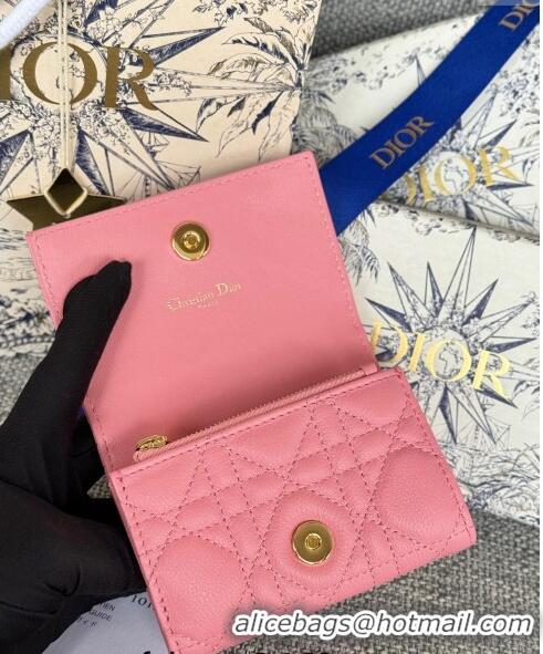 Reasonable Price Dior Caro Glycine Card Pouch Wallet in Cannage Grained Calfskin 0415 Pink 2024