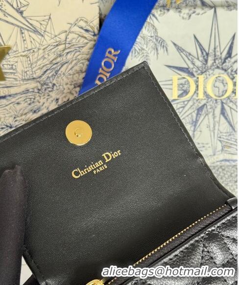 Cheap Price Dior Caro Glycine Card Pouch Wallet in Cannage Grained Calfskin 0415 Black 2024