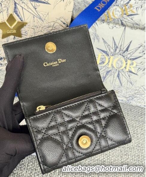 Cheap Price Dior Caro Glycine Card Pouch Wallet in Cannage Grained Calfskin 0415 Black 2024