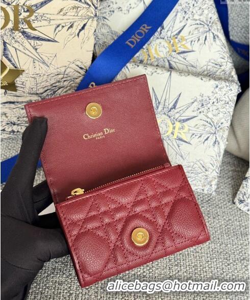 Popular Style Dior Caro Glycine Card Pouch Wallet in Cannage Grained Calfskin 0415 Burgundy 2024