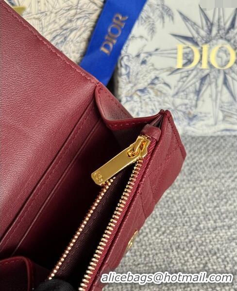 Popular Style Dior Caro Glycine Card Pouch Wallet in Cannage Grained Calfskin 0415 Burgundy 2024