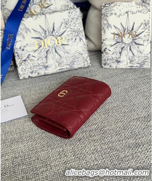 Popular Style Dior Caro Glycine Card Pouch Wallet in Cannage Grained Calfskin 0415 Burgundy 2024