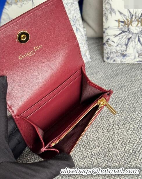 Popular Style Dior Caro Glycine Card Pouch Wallet in Cannage Grained Calfskin 0415 Burgundy 2024