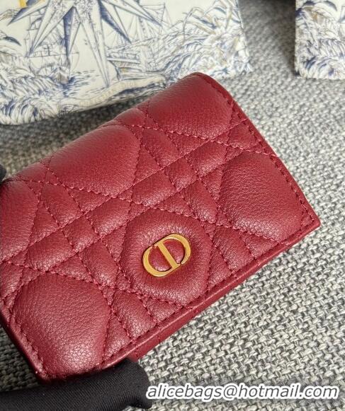 Popular Style Dior Caro Glycine Card Pouch Wallet in Cannage Grained Calfskin 0415 Burgundy 2024