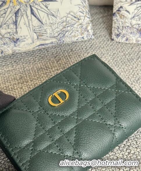 Top Quality Dior Caro Glycine Card Pouch Wallet in Cannage Grained Calfskin 0415 Green 2024