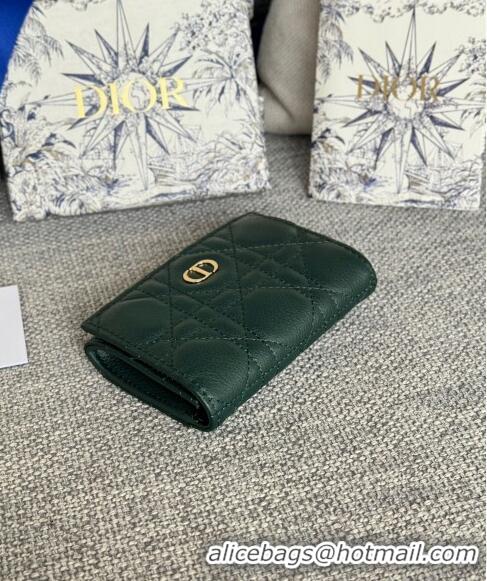 Top Quality Dior Caro Glycine Card Pouch Wallet in Cannage Grained Calfskin 0415 Green 2024