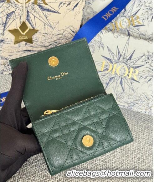 Top Quality Dior Caro Glycine Card Pouch Wallet in Cannage Grained Calfskin 0415 Green 2024