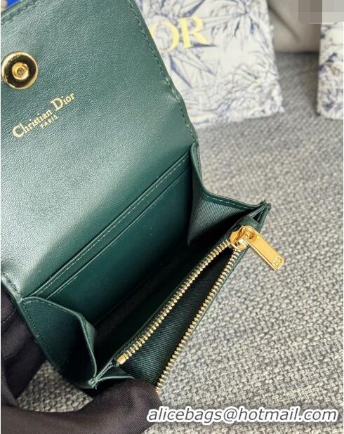 Top Quality Dior Caro Glycine Card Pouch Wallet in Cannage Grained Calfskin 0415 Green 2024