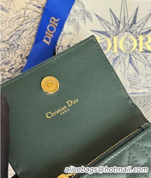 Top Quality Dior Caro Glycine Card Pouch Wallet in Cannage Grained Calfskin 0415 Green 2024