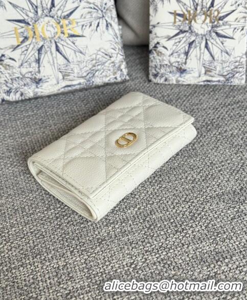 Super Quality Dior Caro Glycine Card Pouch Wallet in Cannage Grained Calfskin 0415 White 2024