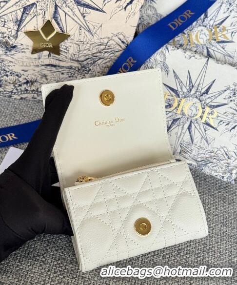 Super Quality Dior Caro Glycine Card Pouch Wallet in Cannage Grained Calfskin 0415 White 2024