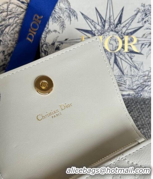 Super Quality Dior Caro Glycine Card Pouch Wallet in Cannage Grained Calfskin 0415 White 2024