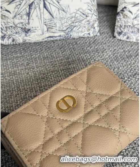 Free Shipping Dior Caro Glycine Card Pouch Wallet in Cannage Grained Calfskin 0415 Beige 2024