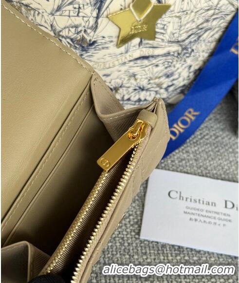 Free Shipping Dior Caro Glycine Card Pouch Wallet in Cannage Grained Calfskin 0415 Beige 2024