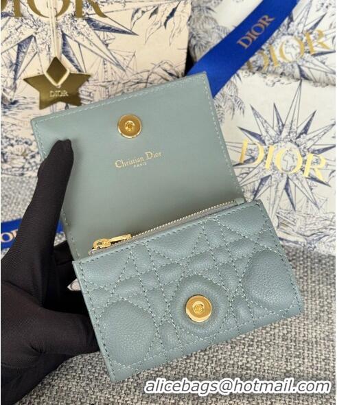 Top Grade Dior Caro Glycine Card Pouch Wallet in Cannage Grained Calfskin 0415 Dusty Blue 2024