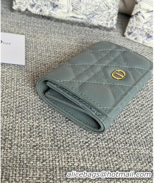 Top Grade Dior Caro Glycine Card Pouch Wallet in Cannage Grained Calfskin 0415 Dusty Blue 2024