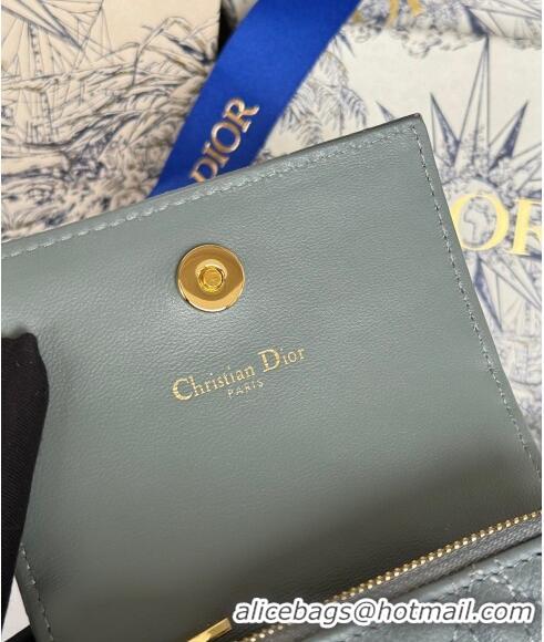 Top Grade Dior Caro Glycine Card Pouch Wallet in Cannage Grained Calfskin 0415 Dusty Blue 2024