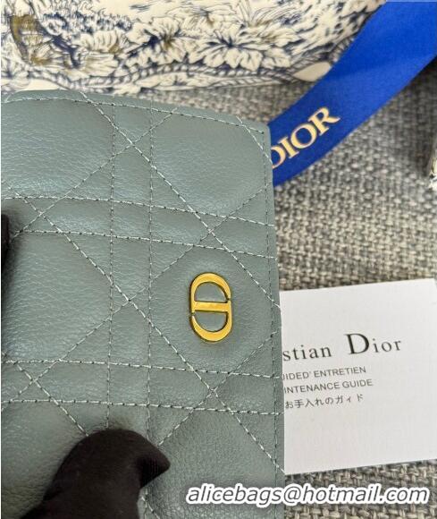 Top Grade Dior Caro Glycine Card Pouch Wallet in Cannage Grained Calfskin 0415 Dusty Blue 2024