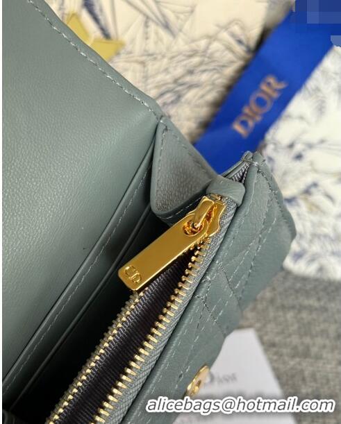 Top Grade Dior Caro Glycine Card Pouch Wallet in Cannage Grained Calfskin 0415 Dusty Blue 2024