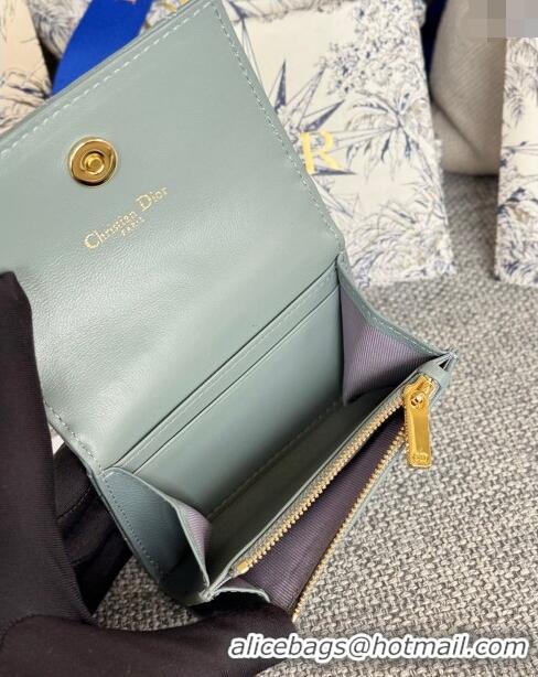 Top Grade Dior Caro Glycine Card Pouch Wallet in Cannage Grained Calfskin 0415 Dusty Blue 2024