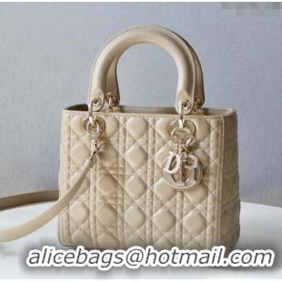 Famous Brand Dior Medium Lady Dior Bag in Cannage Lambskin 44532 Beige/Gold 2024