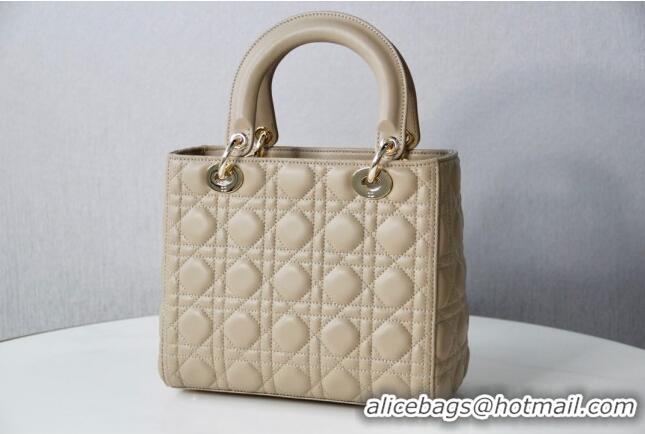 Famous Brand Dior Medium Lady Dior Bag in Cannage Lambskin 44532 Beige/Gold 2024