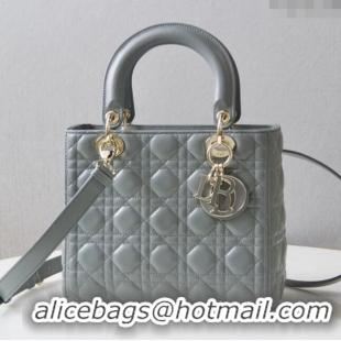 Top Grade Dior Medium Lady Dior Bag in Cannage Lambskin 44532 Grey/Gold 2024