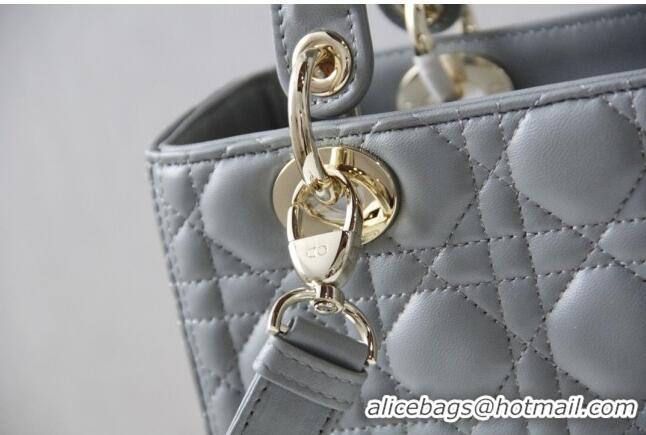 Top Grade Dior Medium Lady Dior Bag in Cannage Lambskin 44532 Grey/Gold 2024