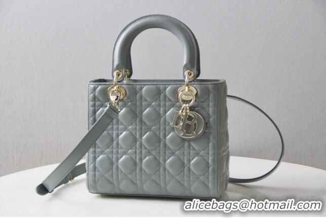 Top Grade Dior Medium Lady Dior Bag in Cannage Lambskin 44532 Grey/Gold 2024