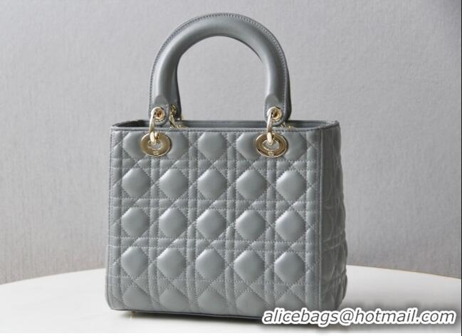 Top Grade Dior Medium Lady Dior Bag in Cannage Lambskin 44532 Grey/Gold 2024