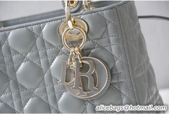 Top Grade Dior Medium Lady Dior Bag in Cannage Lambskin 44532 Grey/Gold 2024