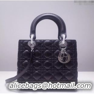 Discount Dior Medium Lady Dior Bag in Cannage Lambskin 44532 Black/Silver 2024